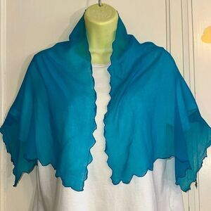 Vtg 60s Regal Aqua/turquoise triple‎ sheer rayon neck scarf with scalloped edges